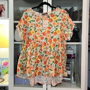 Short sleeved summer top with a Citrus & Floral Print